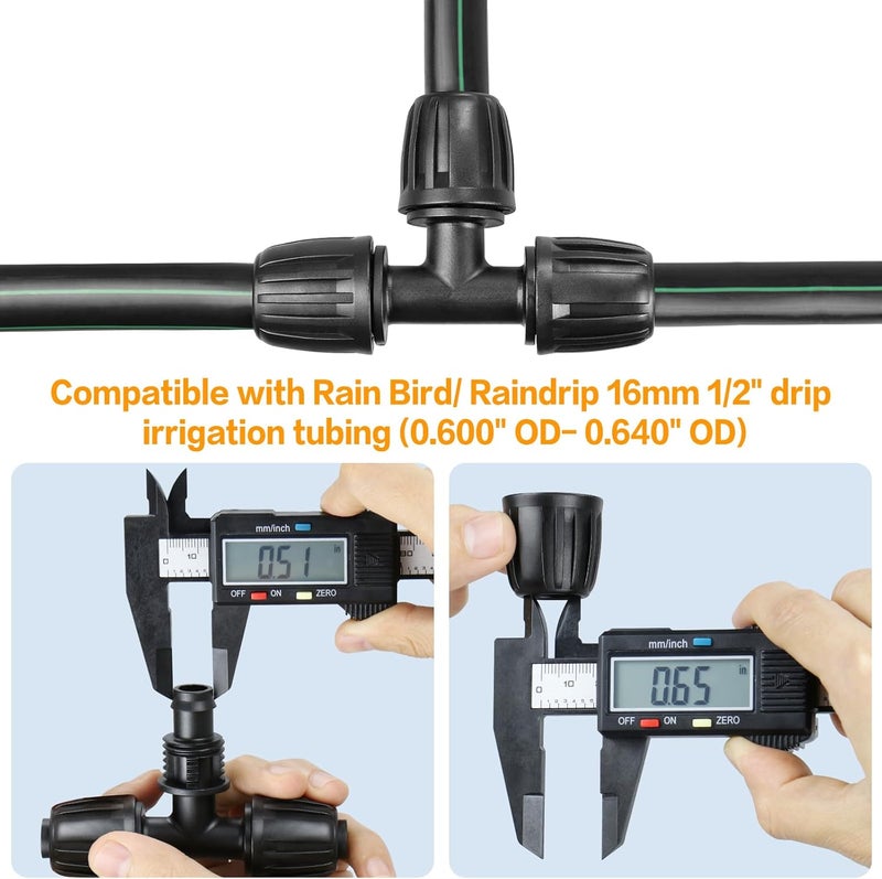 Gardrip Drip Irrigation Fittings for 1/2 Inch Drip Tubing (1/2" ID x 0.65" OD)：1/2'' Drip Line Tees Anti-drop Locked Nut Barbed Tee Connectors Garden Irrigation System Parts (10 Pack) - Image 4